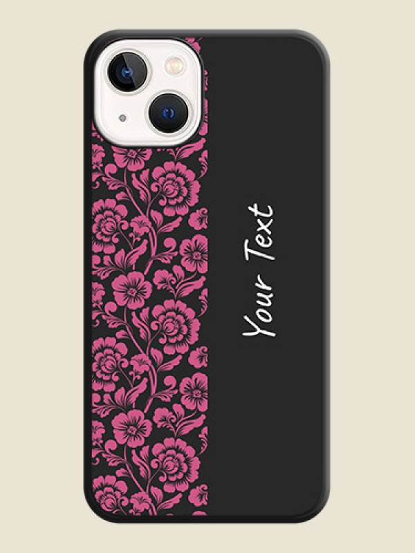 Custom Pink Floral Pattern Design With Custom Text On Space Black Personalized Soft Matte Phone Covers -Apple Iphone 14 - alternate view