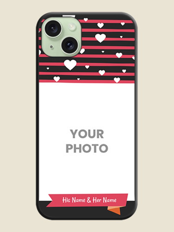 Custom White Color Love Symbols with Pink Lines Pattern on Space Black Custom Soft Matte Phone Cases - iPhone 15 Plus - alternate view