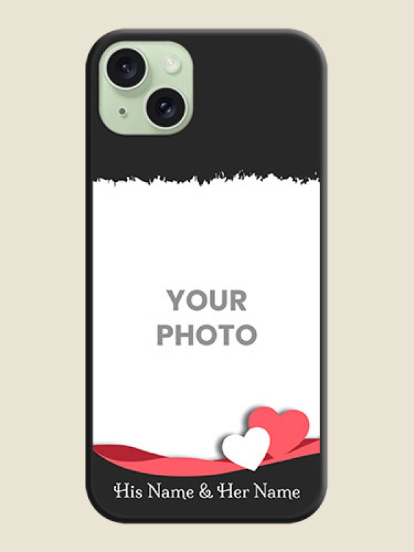 Custom Pink Color Love Shaped Ribbon Design with Text on Space Black Custom Soft Matte Phone Back Cover - iPhone 15 Plus - alternate view