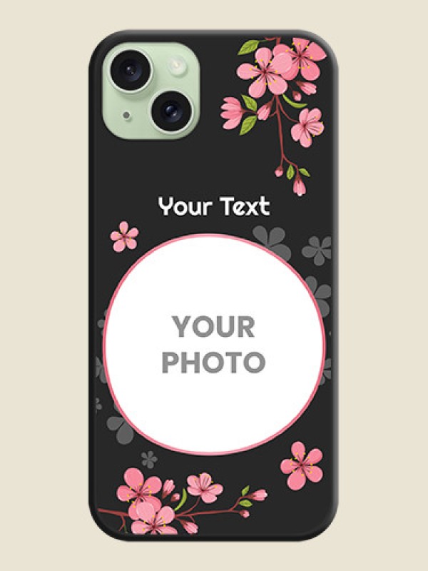 Custom Round Image with Pink Color Floral Design - Photo on Space Black Soft Matte Back Cover - iPhone 15 Plus - alternate view