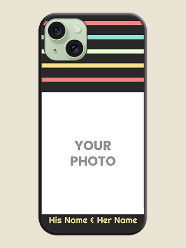 Custom Color Stripes with Photo and Text - Photo on Space Black Soft Matte Mobile Case - iPhone 15 Plus - alternate view