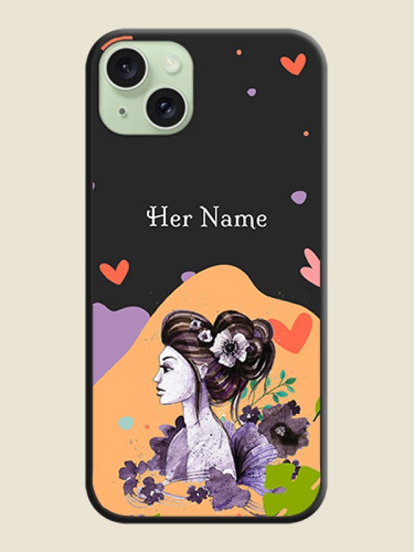 Custom Namecase For Her With Fancy Lady Image On Space Black Personalized Soft Matte Phone Covers - iPhone 15 Plus - alternate view