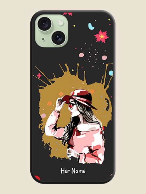 Custom Mordern Lady With Color Splash Background With Custom Text On Space Black Personalized Soft Matte Phone Covers - iPhone 15 Plus - alternate view