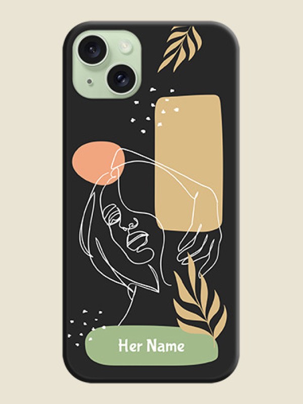 Custom Custom Text With Line Art Of Women & Leaves Design On Space Black Personalized Soft Matte Phone Covers - iPhone 15 Plus - alternate view