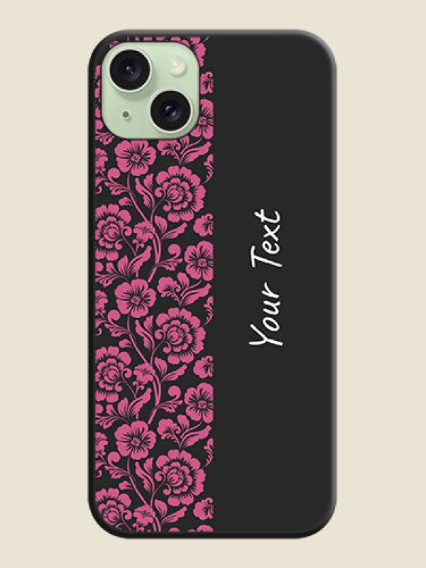 Custom Pink Floral Pattern Design With Custom Text On Space Black Personalized Soft Matte Phone Covers - iPhone 15 Plus - alternate view