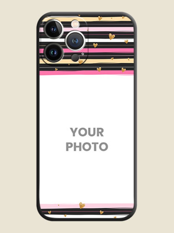 Custom Multicolor Lines and Golden Love Symbols Design - Photo on Space Black Soft Matte Mobile Cover - iPhone 15 Pro Max - alternate view