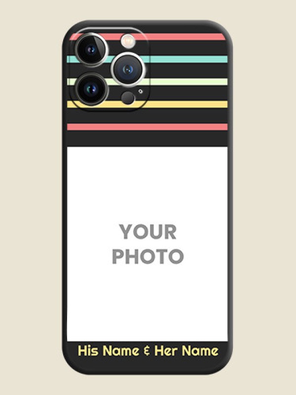 Custom Color Stripes with Photo and Text - Photo on Space Black Soft Matte Mobile Case - iPhone 15 Pro Max - alternate view