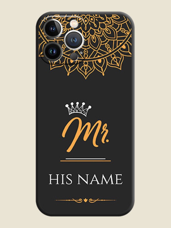Custom Mr Name with Floral Design on Personalised Space Black Soft Matte Cases - iPhone 15 Pro Max - alternate view