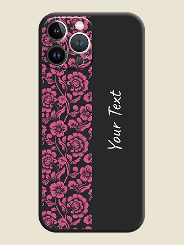 Custom Pink Floral Pattern Design With Custom Text On Space Black Personalized Soft Matte Phone Covers - iPhone 15 Pro Max - alternate view