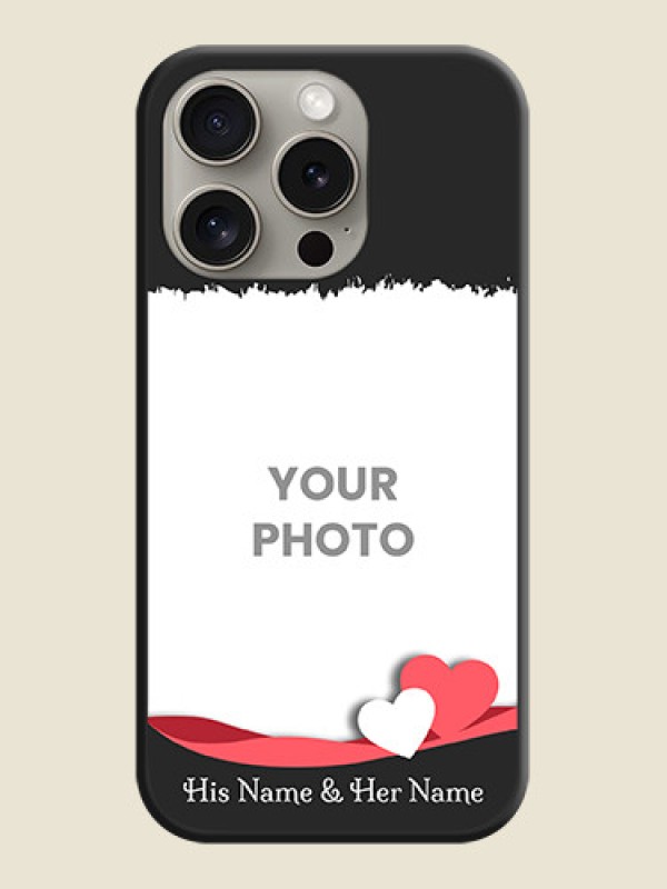 Custom Pink Color Love Shaped Ribbon Design with Text on Space Black Custom Soft Matte Phone Back Cover - iPhone 15 Pro - alternate view