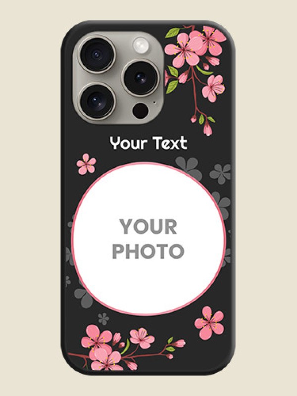 Custom Round Image with Pink Color Floral Design - Photo on Space Black Soft Matte Back Cover - iPhone 15 Pro - alternate view