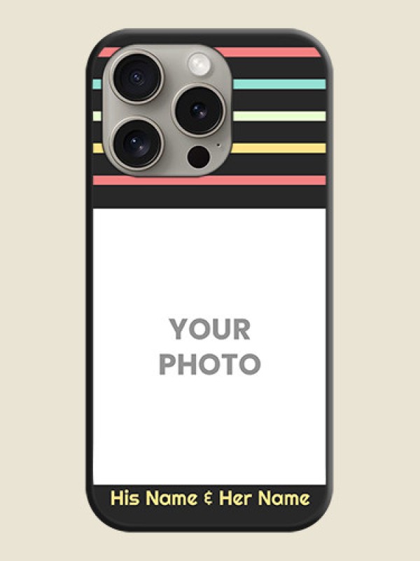 Custom Color Stripes with Photo and Text - Photo on Space Black Soft Matte Mobile Case - iPhone 15 Pro - alternate view