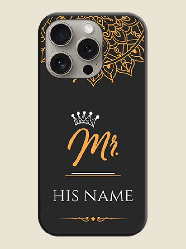 Custom Mr Name with Floral Design on Personalised Space Black Soft Matte Cases - iPhone 15 Pro - alternate view