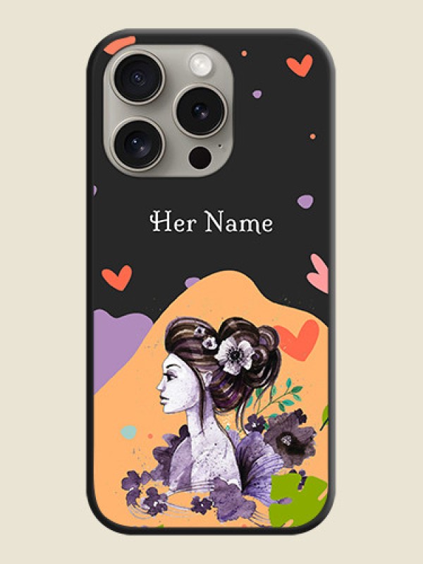 Custom Namecase For Her With Fancy Lady Image On Space Black Personalized Soft Matte Phone Covers - iPhone 15 Pro - alternate view