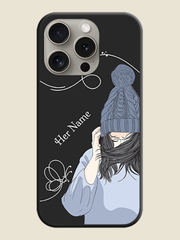 Custom Girl With Blue Winter Outfiit Custom Text Design On Space Black Personalized Soft Matte Phone Covers - iPhone 15 Pro - alternate view