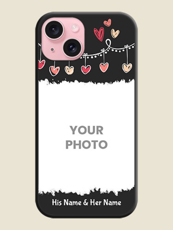 Custom Miniature Love Symbols with Name on Space Black Custom Soft Matte Back Cover - iPhone 15 - alternate view