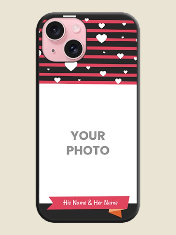 Custom White Color Love Symbols with Pink Lines Pattern on Space Black Custom Soft Matte Phone Cases - iPhone 15 - alternate view