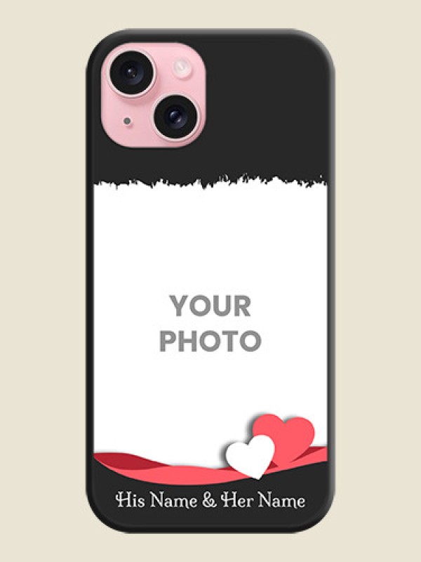 Custom Pink Color Love Shaped Ribbon Design with Text on Space Black Custom Soft Matte Phone Back Cover - iPhone 15 - alternate view
