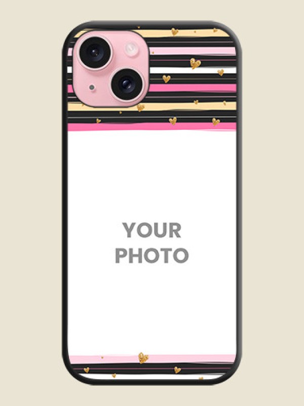 Custom Multicolor Lines and Golden Love Symbols Design - Photo on Space Black Soft Matte Mobile Cover - iPhone 15 - alternate view