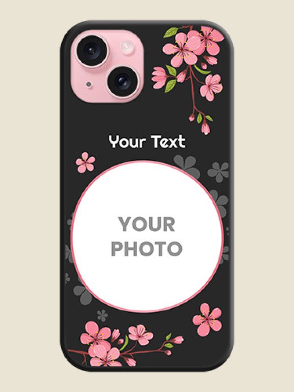 Custom Round Image with Pink Color Floral Design - Photo on Space Black Soft Matte Back Cover - iPhone 15 - alternate view