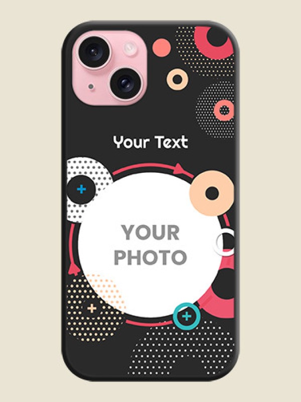 Custom Multicoloured Round Image on Personalised Space Black Soft Matte Cases - iPhone 15 - alternate view