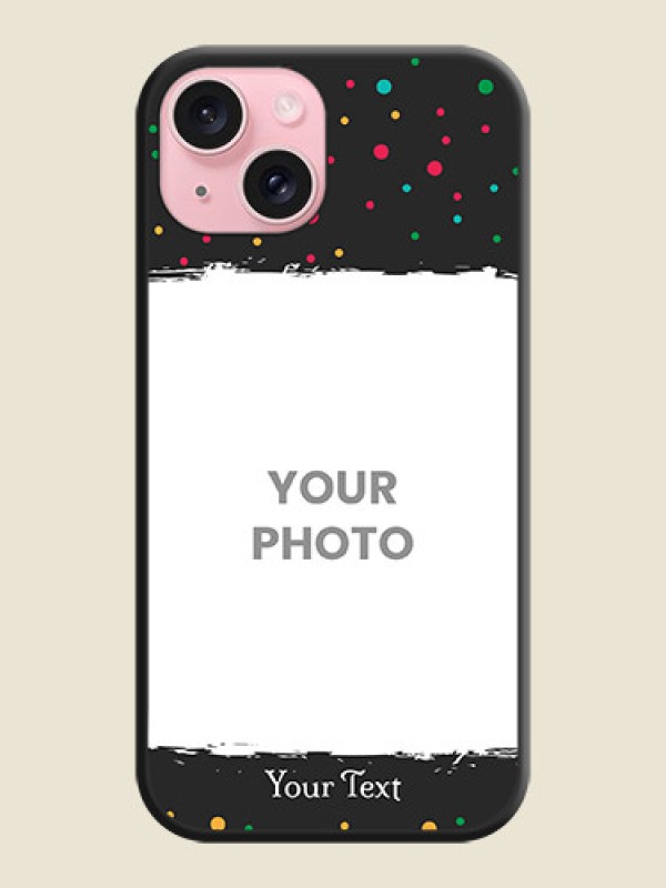 Custom Multicolor Dotted Pattern with Text on Space Black Custom Soft Matte Phone Back Cover - iPhone 15 - alternate view
