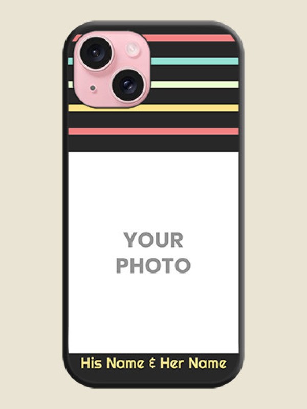 Custom Color Stripes with Photo and Text - Photo on Space Black Soft Matte Mobile Case - iPhone 15 - alternate view
