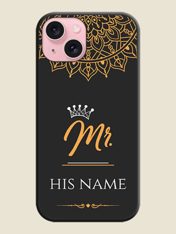 Custom Mr Name with Floral Design on Personalised Space Black Soft Matte Cases - iPhone 15 - alternate view