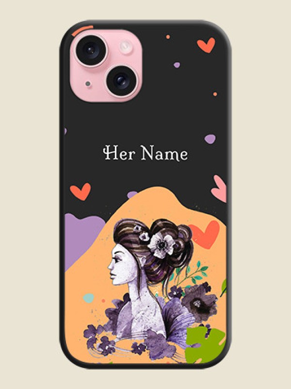 Custom Namecase For Her With Fancy Lady Image On Space Black Personalized Soft Matte Phone Covers - iPhone 15 - alternate view