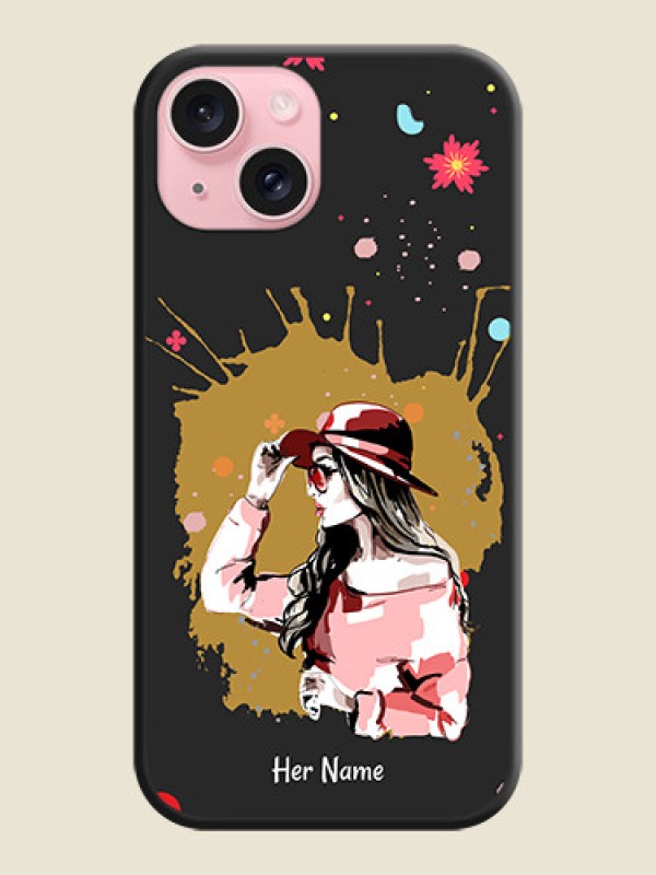 Custom Mordern Lady With Color Splash Background With Custom Text On Space Black Personalized Soft Matte Phone Covers - iPhone 15 - alternate view