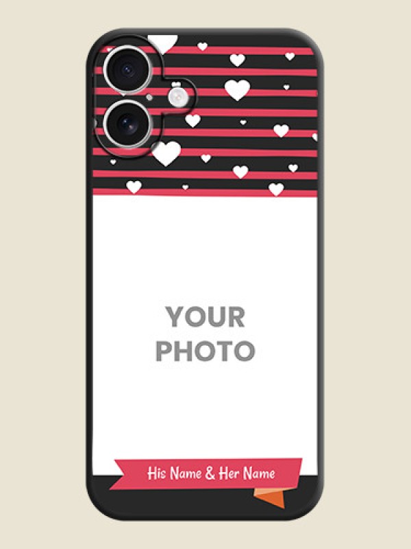 Custom White Color Love Symbols with Pink Lines Pattern On Space Black Custom Soft Matte Mobile Back Cover - iPhone 16 Plus - alternate view