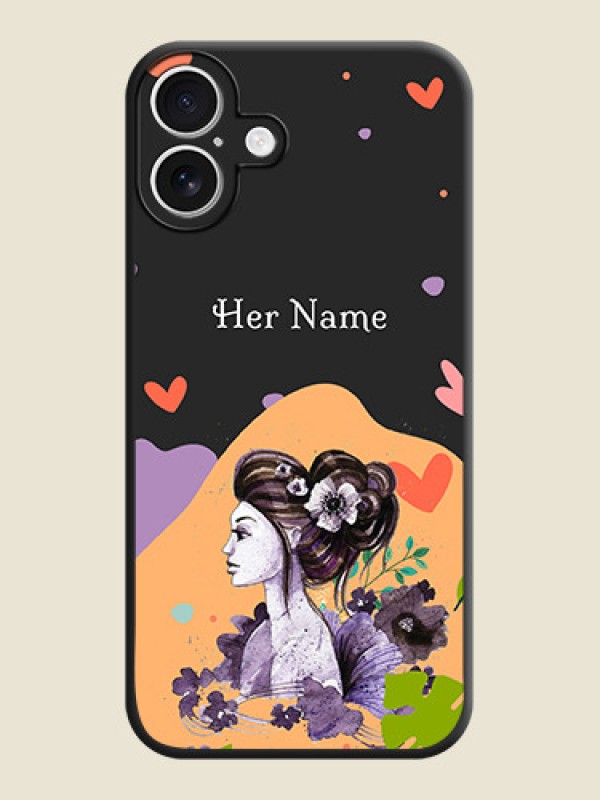 Custom Namecase For Her With Fancy Lady Image On Space Black Custom Soft Matte Mobile Back Cover - iPhone 16 Plus - alternate view