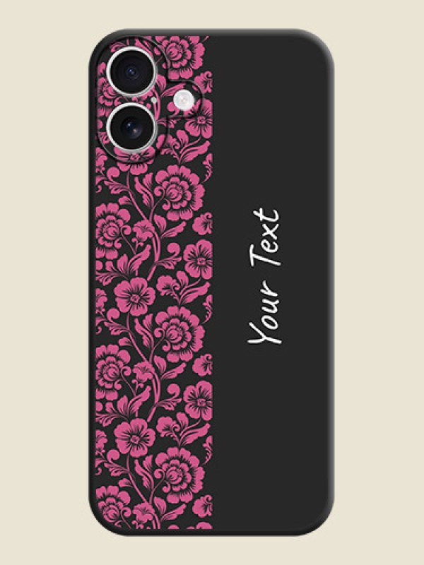 Custom Pink Floral Pattern Design With Custom Text On Space Black Custom Soft Matte Mobile Back Cover - iPhone 16 Plus - alternate view