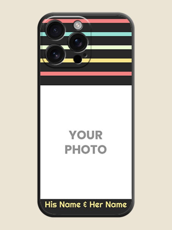 Custom Color Stripes with Photo and Text on Photo On Space Black Custom Soft Matte Mobile Back Cover - iPhone 16 Pro Max - alternate view