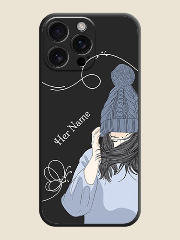 Custom Girl With Blue Winter Outfiit Custom Text Design On Space Black Custom Soft Matte Mobile Back Cover - iPhone 16 Pro Max - alternate view