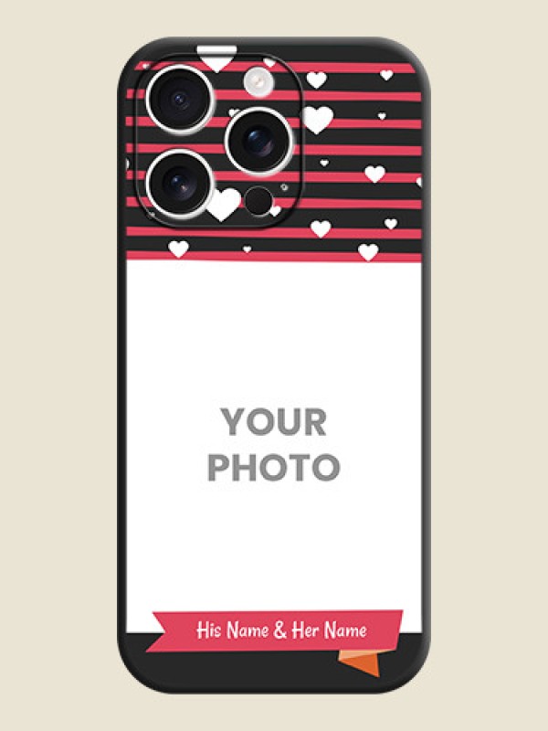 Custom White Color Love Symbols with Pink Lines Pattern On Space Black Custom Soft Matte Mobile Back Cover - iPhone 16 Pro - alternate view