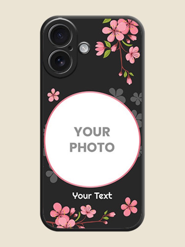 Custom Round Image with Pink Color Floral Design on Photo On Space Black Custom Soft Matte Mobile Back Cover - iPhone 16 - alternate view