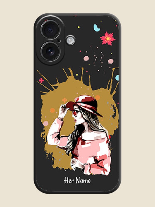 Custom Mordern Lady With Color Splash Background With Custom Text On Space Black Custom Soft Matte Mobile Back Cover - iPhone 16 - alternate view