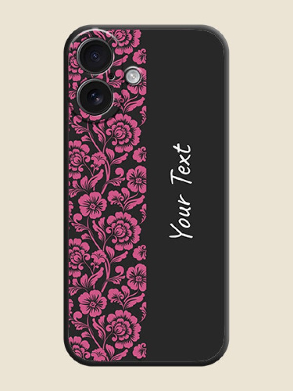 Custom Pink Floral Pattern Design With Custom Text On Space Black Custom Soft Matte Mobile Back Cover - iPhone 16 - alternate view