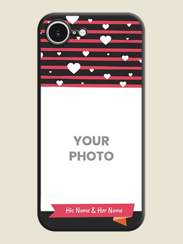 Custom White Color Love Symbols with Pink Lines Pattern On Space Black Custom Soft Matte Mobile Back Cover - iPhone 16e - alternate view