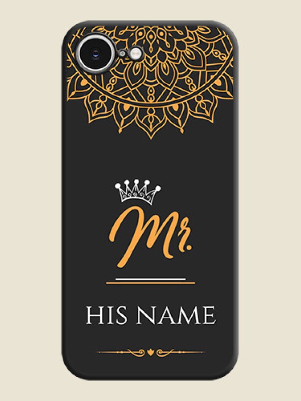 Custom Mr Name with Floral Design On Space Black Custom Soft Matte Mobile Back Cover - iPhone 16e - alternate view