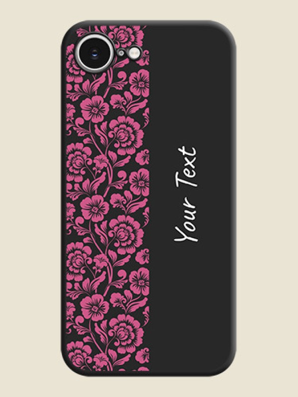 Custom Pink Floral Pattern Design With Custom Text On Space Black Custom Soft Matte Mobile Back Cover - iPhone 16e - alternate view