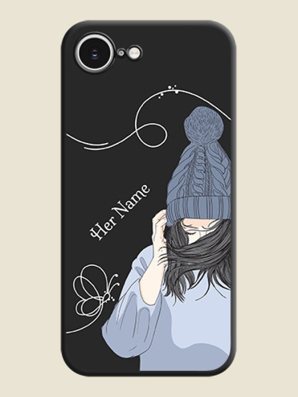 Custom Girl With Blue Winter Outfiit Custom Text Design On Space Black Custom Soft Matte Mobile Back Cover - iPhone 16e - alternate view
