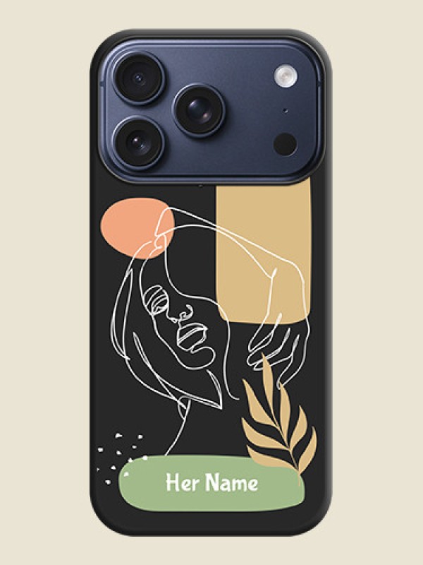Custom Custom Text With Line Art Of Women & Leaves Design On Space Black Custom Soft Matte Mobile Back Cover - Apple iPhone 17 Pro - alternate view