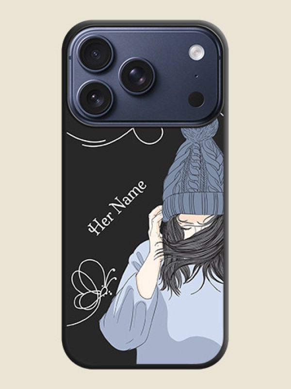 Custom Girl With Blue Winter Outfiit Custom Text Design On Space Black Custom Soft Matte Mobile Back Cover - Apple iPhone 17 Pro - alternate view