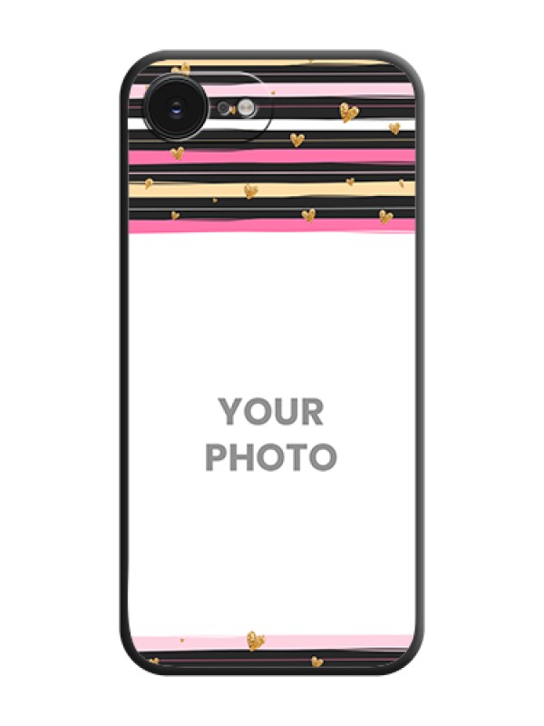 Custom Multicolor Lines and Golden Love Symbols Design on Photo On Space Black Custom Soft Matte Mobile Back Cover - Apple iPhone 17e - alternate view