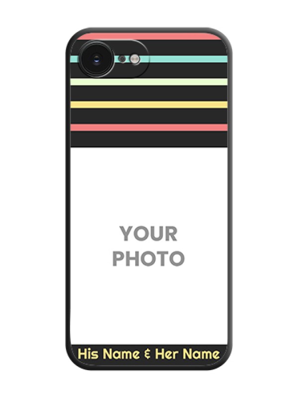 Custom Color Stripes with Photo and Text on Photo On Space Black Custom Soft Matte Mobile Back Cover - Apple iPhone 17e - alternate view