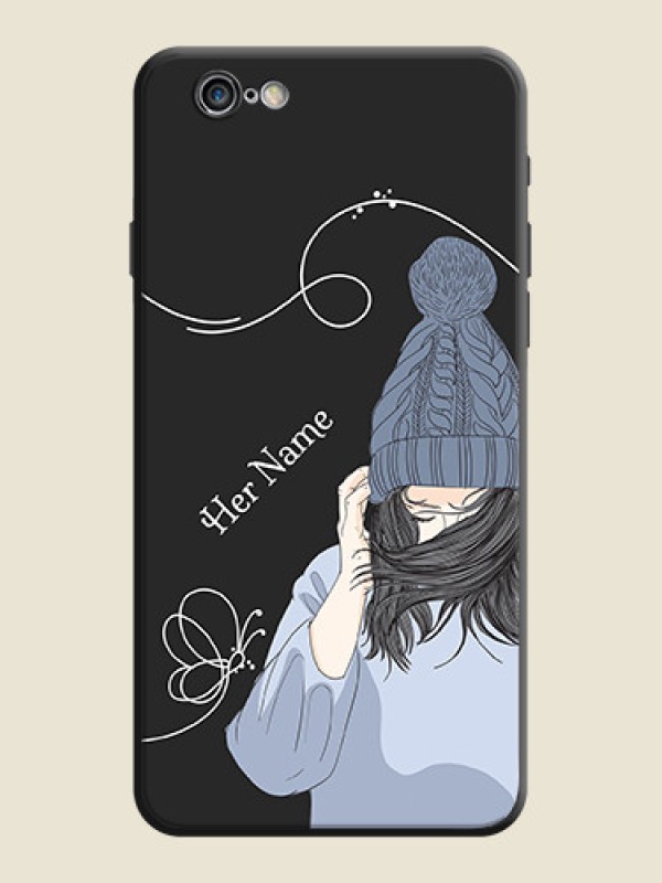 Custom Girl With Blue Winter Outfiit Custom Text Design On Space Black Personalized Soft Matte Phone Covers -Apple Iphone 6 - alternate view
