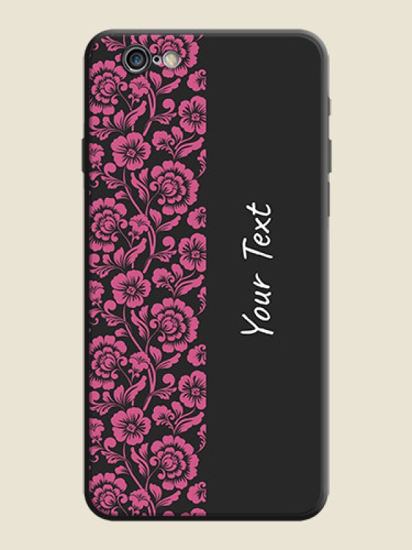Custom Pink Floral Pattern Design With Custom Text On Space Black Personalized Soft Matte Phone Covers -Apple Iphone 6S - alternate view