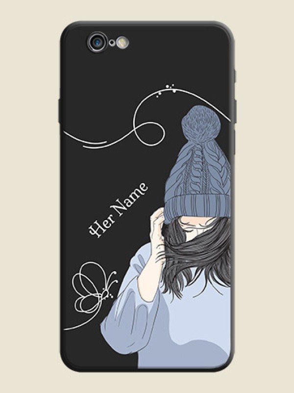 Custom Girl With Blue Winter Outfiit Custom Text Design On Space Black Personalized Soft Matte Phone Covers -Apple Iphone 6S - alternate view